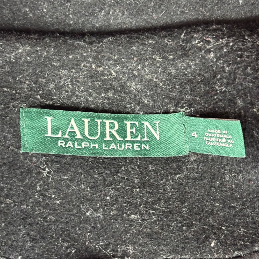 Lauren Ralph Lauren Trench Coat Women 4 Black Wool Blend Faux Fur Collar Belted - Picture 3 of 11